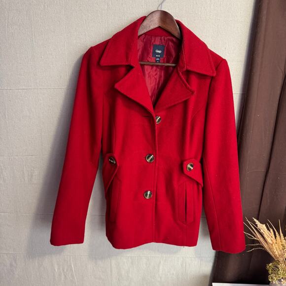 Gap Jacket Size M Red Wool Blend Long Sleeve Button Front  Pockets Warm Winter - Picture 2 of 12